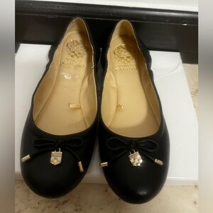Vince Camuto Black Leather Flats with Gold Accents